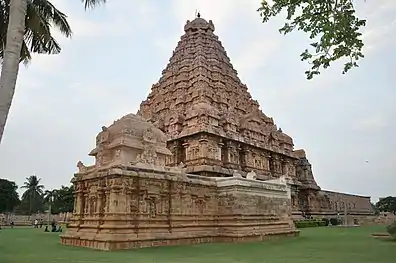 A low angle of the Gangaikonda Cholapuram Temple