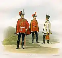 Chief Officer, Trumpeter and Private in full dress (1855–1857)
