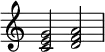 {
\override Score.TimeSignature #'stencil = ##f
\relative c' {
\clef treble \time 4/4
<c e g>2 <d f a>
} }