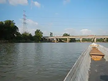 Lattice tower 255 located between Pampanga River in Apalit. It is used as one of the replacement lattice towers (along with 256) due to the relocation of the line's San Simon–Pulilan segment from 2008 to 2011.