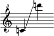 {
\override SpacingSpanner.strict-note-spacing = ##t
\set Score.proportionalNotationDuration = #(ly:make-moment 1/8)
\clef "treble^8" \omit Score.TimeSignature
\relative c''{c!4 \glissando d''!}
}