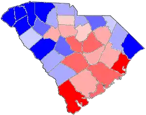Blue counties were won by Hampton and red counties were won by Chamberlain