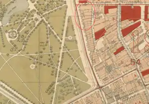 Detail of map of Boston in 1896, showing Chickering Hall opposite Boston Common