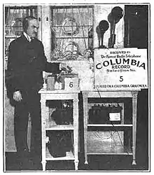 Image 34Lee DeForest broadcasting Columbia phonograph records on pioneering New York station 2XG, in 1916 (from History of broadcasting)
