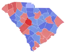 Red counties were won by Campbell and blue counties were won by Daniel