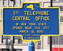 Image 37Historical marker commemorating the first telephone central office in New York State (1878) (from History of the telephone)