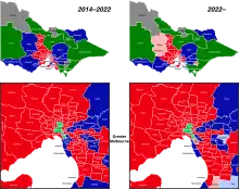Electoral district boundaries of the Victorian Legislative Assembly before and after the 2021 redistribution