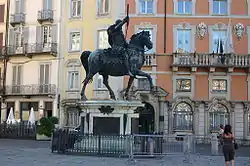 Francesco Mochi's 1615 equestrian statue of Ranuccio II Farnese, Duke of Parma, in the city's main square, Piazza dei cavalli.