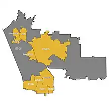 Cities and neighborhoods within AD40