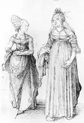 Image 15Albrecht Dürer's drawing contrasts a well-turned out bourgeoise from Nuremberg (left) with her counterpart from Venice. The Venetian lady's high chopines make her look taller. (from Fashion)