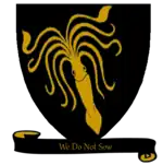 A coat of arms showing a golden kraken on a black field