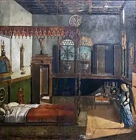 The Dream of St. Ursula, Vittore Carpaccio, 1495; tempera on canvas, 274 × 267&nbsp;cm, Gallerie dell'Accademia, Venice.