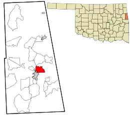 Location within Adair County and the state of Oklahoma