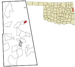 Location within Adair County and the state of Oklahoma