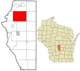 Location in Adams County and the state of Wisconsin.