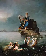 Väinämöinen playing a large harp by Rudolf Åkerblom&nbsp;[fi], 1885