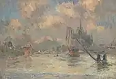 Notre-Dame de Paris et la Seine pendant l'inondation de 1910, 50.8 × 73.8&nbsp;cm (20 × 29.1 in)
