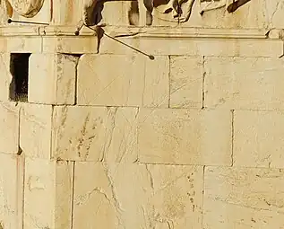 The sundial lines below Libs, on the SW face; two of the modern gnomons can be seen