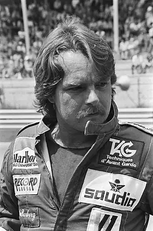 Black-and-white photograph of Keke Rosberg