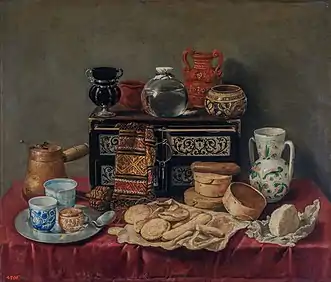 Furniture, delftware, maiolica, and ceramics.Still Life with an Ebony Chest by Antonio de Pereda; c. 1652, 80 × 94&nbsp;cm, Hermitage Museum.