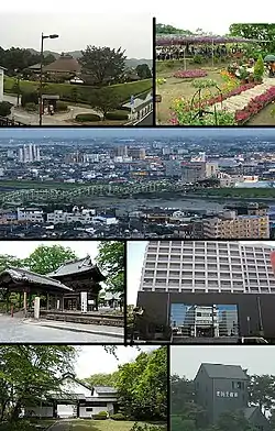 From top, Ashikaga School, Ashikaga Flower Park, View of Downtown Ashikaga and Watarase River, Banna-ji, Ashikaga Municipal Art Museum, Soun Art Museum, Kurita Art Museum