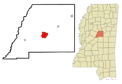 Location of Kosciusko, Mississippi