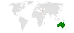 Map indicating locations of Australia and Syria