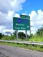 PR-22 west at exit 42 to PR-2 and PR-137 in Algarrobo, Vega Baja
