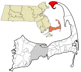 Location in Barnstable County and the state of Massachusetts