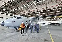 RBAirF CN&nbsp;235-300 Persuader, registration ATUDB 501, inside one of the hangars at Rimba, 2022.