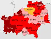 Belarusians in the region&nbsp;&nbsp;>95%&nbsp;&nbsp;90–95%&nbsp;&nbsp;85—90%&nbsp;&nbsp;<85%