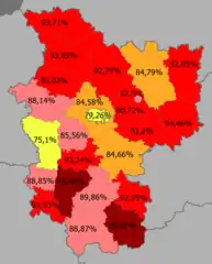 Belarusians in the region&nbsp;&nbsp;>95%&nbsp;&nbsp;90–95%&nbsp;&nbsp;85—90%&nbsp;&nbsp;80–85%&nbsp;&nbsp;<80%