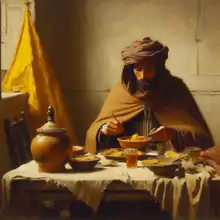 Berber Chaouia man from the Aures region eating his food. - 19th century