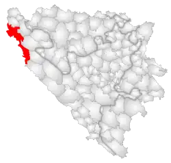 Location of Bihać within Bosnia and Herzegovina.