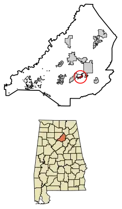 Location of Allgood in Blount County, Alabama.