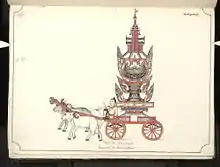 Image 2019th century funeral cart and spire, which would form part of the procession from the home to the place of cremation (from Culture of Myanmar)
