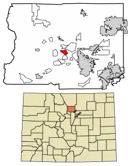Location of the Sunshine CDP in Boulder County, Colorado.
