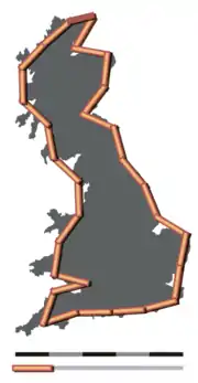 Britain measured using a 100&nbsp;km linear measurement