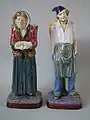 Brownfield Peasant Figures, 13.2 ins., coloured glazes majolica, c.1880.