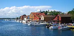 The Tønsberg City wharf in Tønsberg, Norway is a popular tourist attraction, and it's restaurants and pubs attract many visitors during the summer seasons.