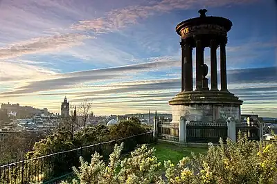 Image 14Calton Hill is a hill in central Edinburgh, just to the east of the New Town. The hill is home to several iconic monuments and buildings: the National Monument, Nelson's Monument, the Dugald Stewart Monument, the Royal High School, the Robert Burns Monument, the Political Martyrs' Monument and the City Observatory.Photo credit: Andrewyuill