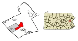 Location of Jim Thorpe in Carbon County, Pennsylvania (left) and of Carbon County in Pennsylvania (right)