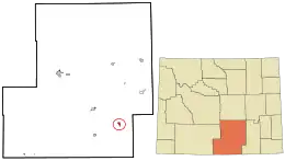 Location in Carbon County and the state of Wyoming.