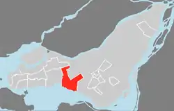 Location on the Island of Montreal. (Outlined areas indicate demerged municipalities).