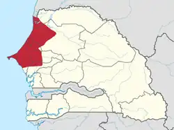 Cayor in c. 1850s on modern day Senegalese map