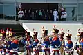 The BGP Band marching in front of the Palácio da Alvorada