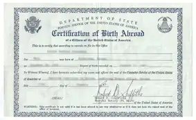A State Department certification of birth abroad, issued prior to 1990.