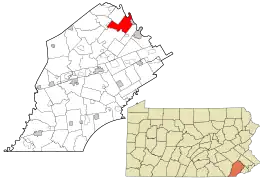 Location of East Vincent Township in Chester County, Pennsylvania (top) and of Chester County in Pennsylvania (below)