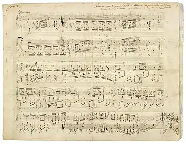 Image 8Polonaise in A-flat major, Op. 53 (Chopin)Sheet music for the Polonaise in A-flat major, Op. 53, a solo piano piece written by Frédéric Chopin in 1842. This work is one of Chopin's most admired compositions and has long been a favorite of the classical piano repertoire. The piece, which is very difficult, requires exceptional pianistic skills and great virtuosity to be interpreted. A typical performance of the polonaise lasts seven minutes.More selected pictures
