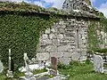 The present ruin of the Church of Rath Blaithmaic is mainly 15th century, but the big stones at the bottom are reused stones from an earlier church.